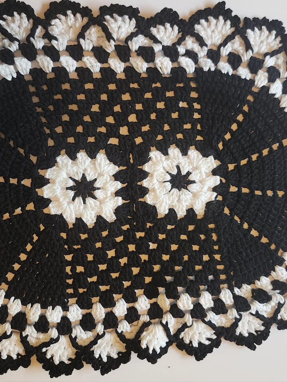 Handmade Crocheted Oval Doily - Black & White